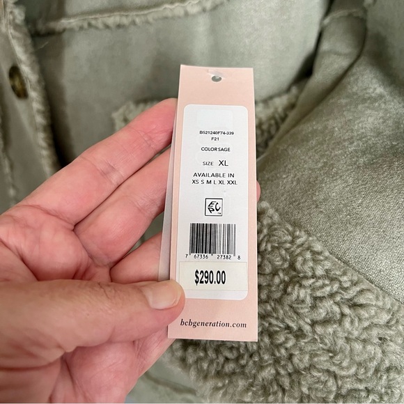 NWT BCBG Faux Suede shearling Teddy Pea Coat AMAZING ON mint green XL Sherpa - Picture 10 of 11